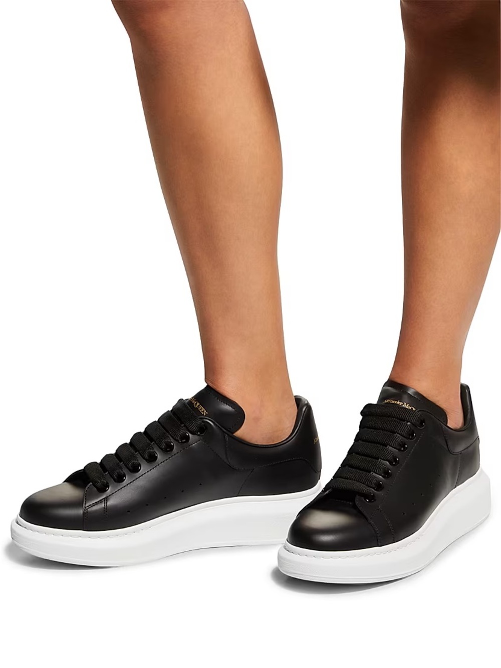 Alexander McQueen Black Leather Platform Sneakers with White Sole